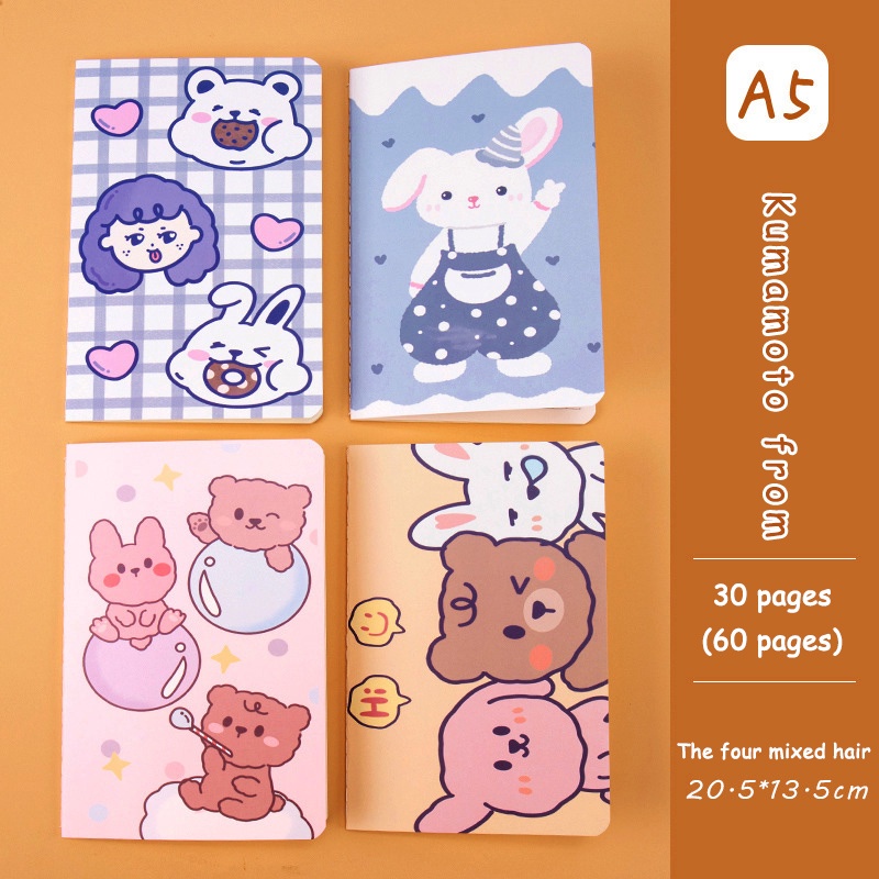A7  Rollover Coil Buku Notebook Mini Kartun Lucu Mini Notebook Diary Portable Notebook Journal Alat Tulis-Le-Kumamoto-Random