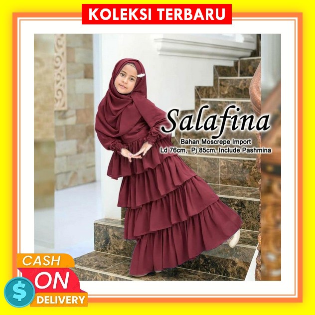 Arra Mecca Kids Dress Gamis Set Baju Muslim Mewah Kerudung Jilbab Khimar Sarimbit Syar’I Couple Adik