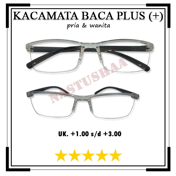 Kacamata Baca Plus (+) Model Semi Rimless Transparan Gagang Hitam Tersedia Uk. +1.00 s/d +3.00 Kacamata Rabun Dekat Untuk Pria dan Wanita NOCASE