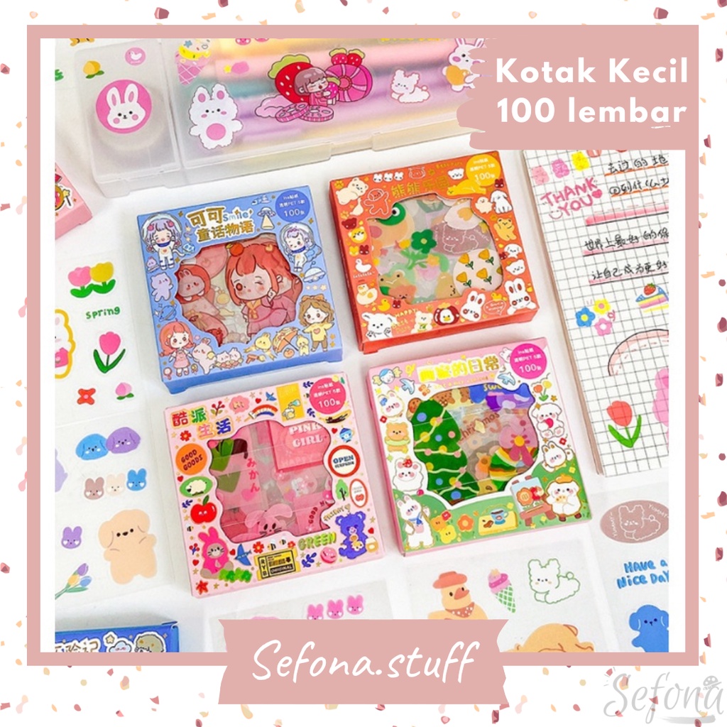 

[Kotak Kecil] 100 Lembar Stiker Box Motif Kartun Momo, Bobo, Beruang Anti Air Sticker Hp Laptop DIY Scrapbook Jurnal Lucu Viral