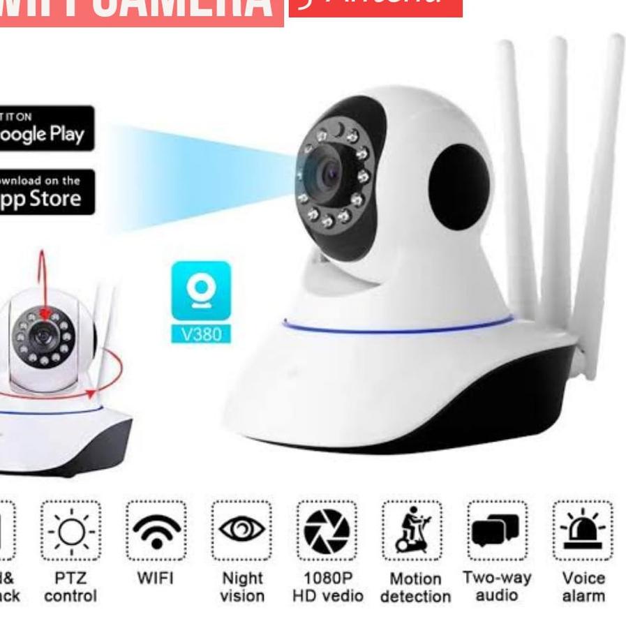 Terbaik COD Kamera CCTV IPCAM V380 Antena Wireless 1,3 MP Night Vision 1080HD/ CCTV Antena/ Wifi Sma