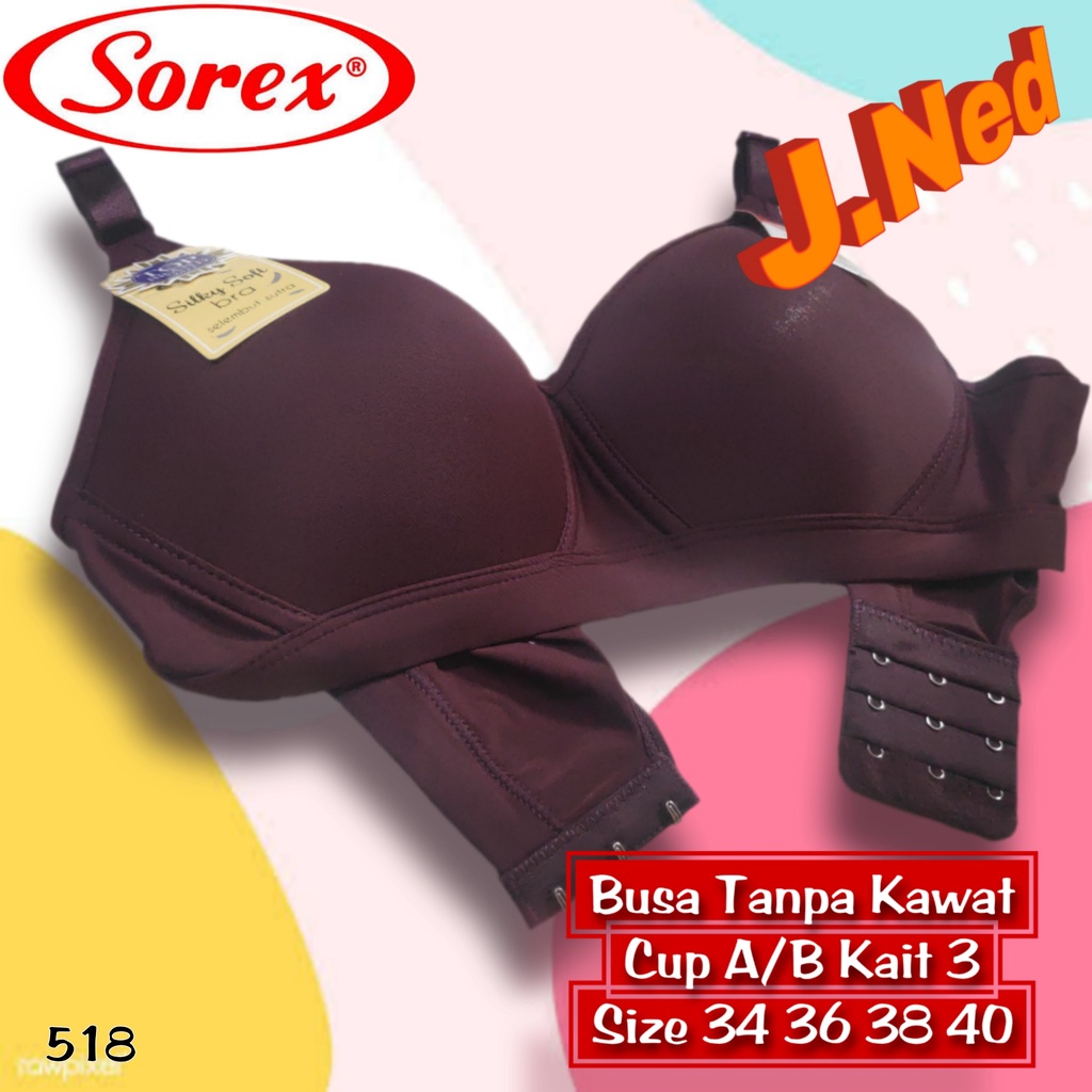 J518 BRA/BH WANITA SOREX BUSA TIPIS TANPA KAWAT CUP B SIZE 34 - 40