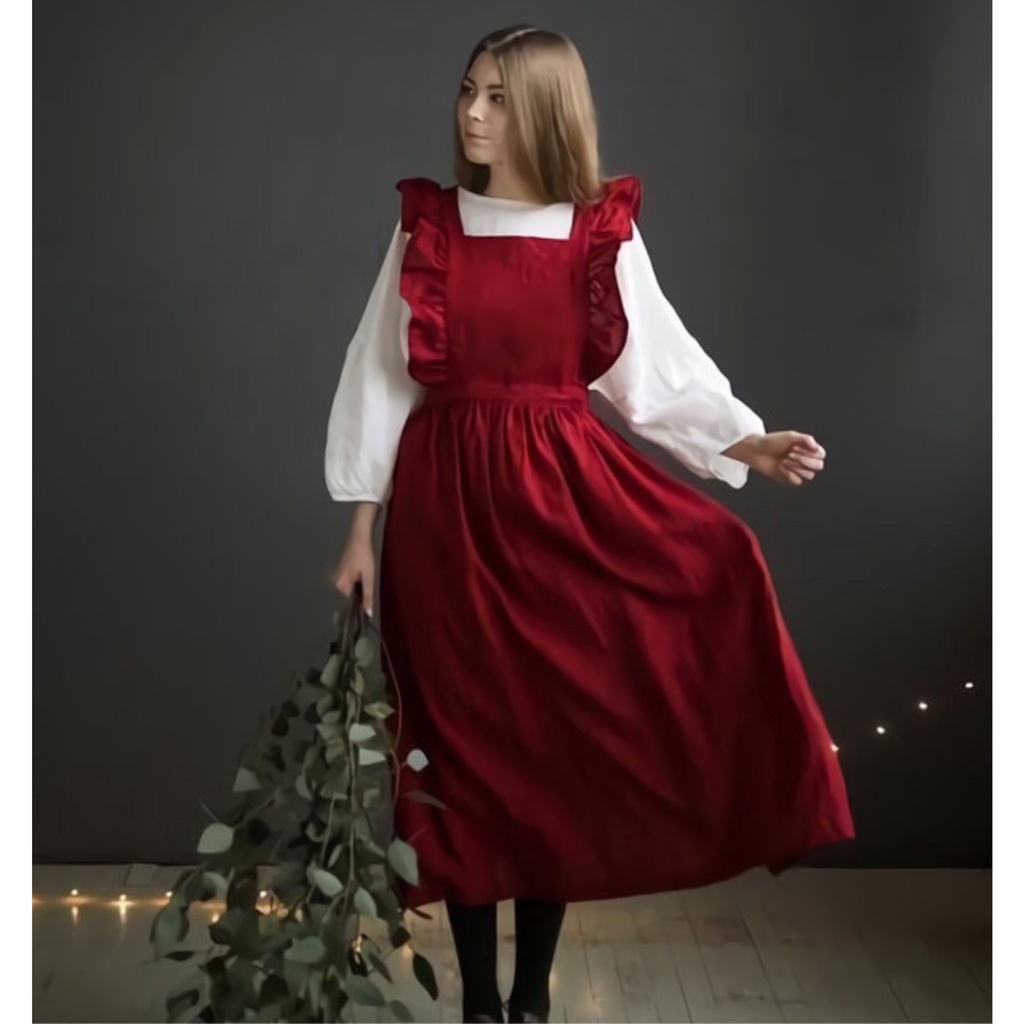 PINAFORE APRON/APRON DRESS/CELEMEK KOREA/CELEMEK JEPANG/CELEMEK MASAK/APRON CAFE/CELEMEK LINEN/CELEM
