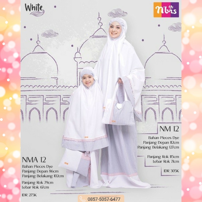 Nibras Mukena Anak NMA 12 Warna Putih Bahan Katun Couple Ibu Anak Adem