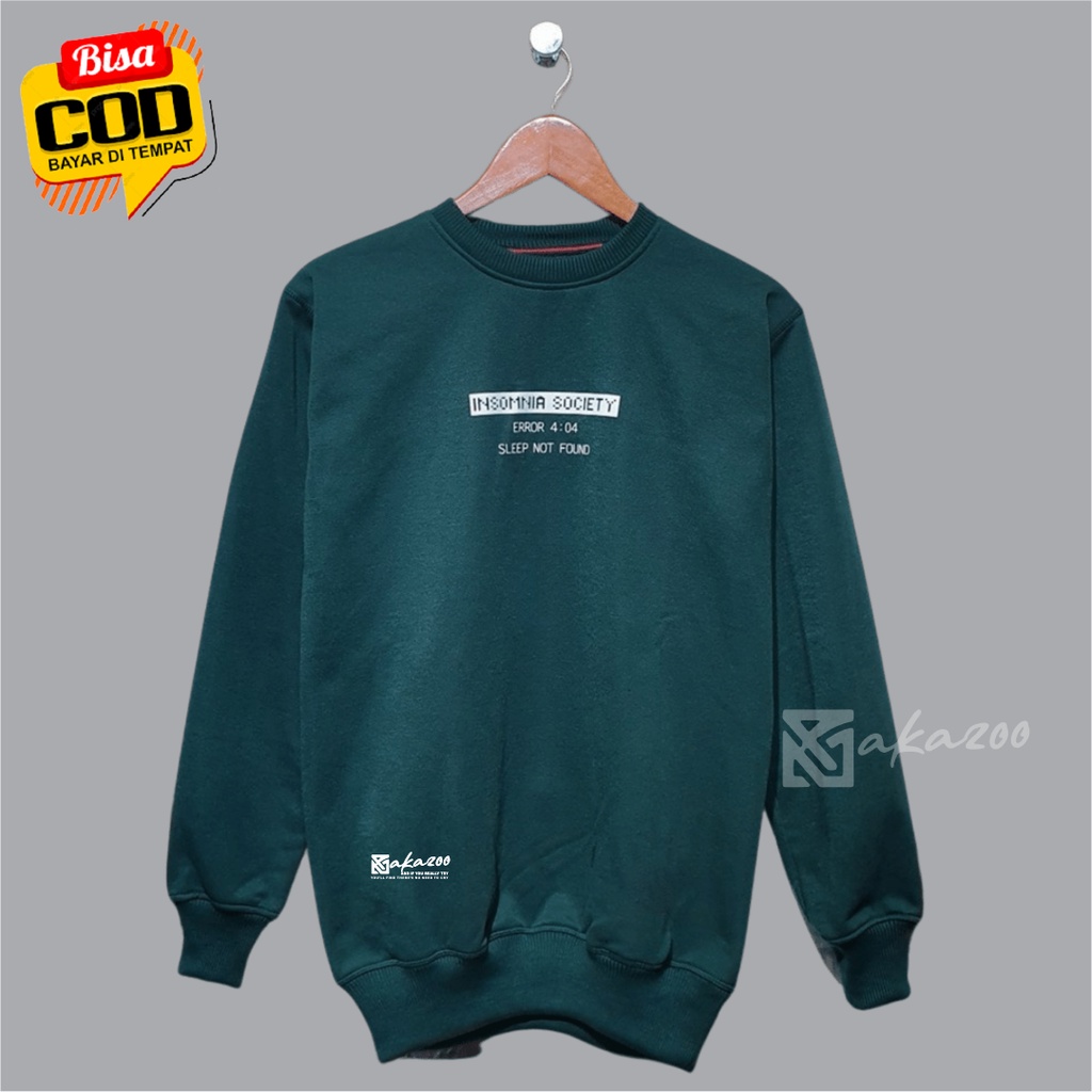 ocrewneck distro oversize pria Sablon Insomnia Warna Hijau Tua crewneck kerah tinggi sweater oblong jumbo xxl crewneck hitam akazoo