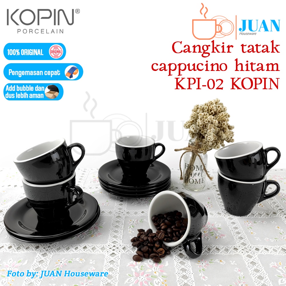 Cangkir tatak set cappucino 6 pasang cangkir two tone hitam / cappucino cup / coffee set KPI-02 KOPI