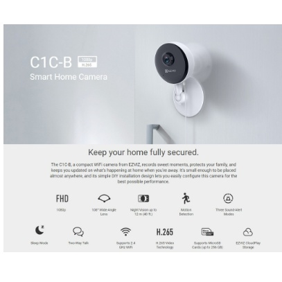 CCTV Smart Indoor IP Wi-Fi Camera EZVIZ C1C-B H265 Full HD 1080p 2MP Wide Angle Night Vision