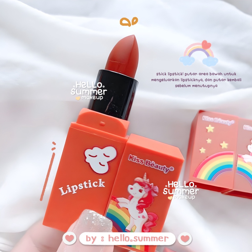 RED RAINBOW UNICORN Matte Lipstick Stick Tahan Lama Kiss Beauty 3.5gr