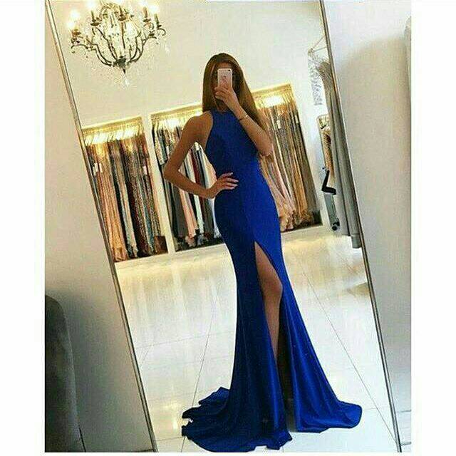 Long dress biru scuba