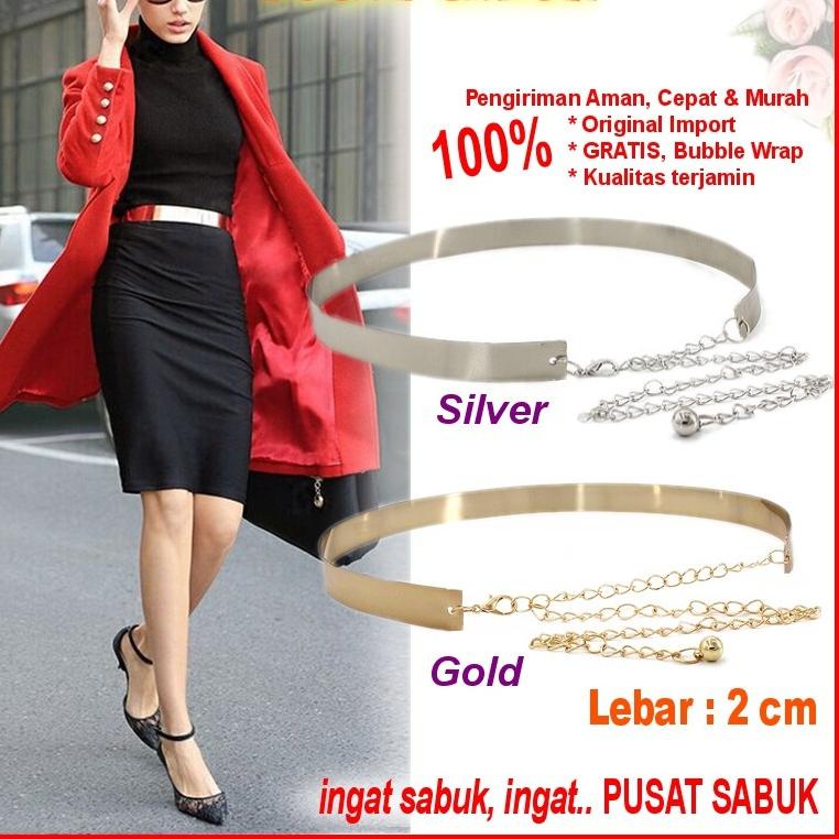 TERMURAH Sabuk Plat Gesper Ikat Pinggang Emas Fashion Korea Wanita Cewek Obi Belt GOLD Besi Ring Kar