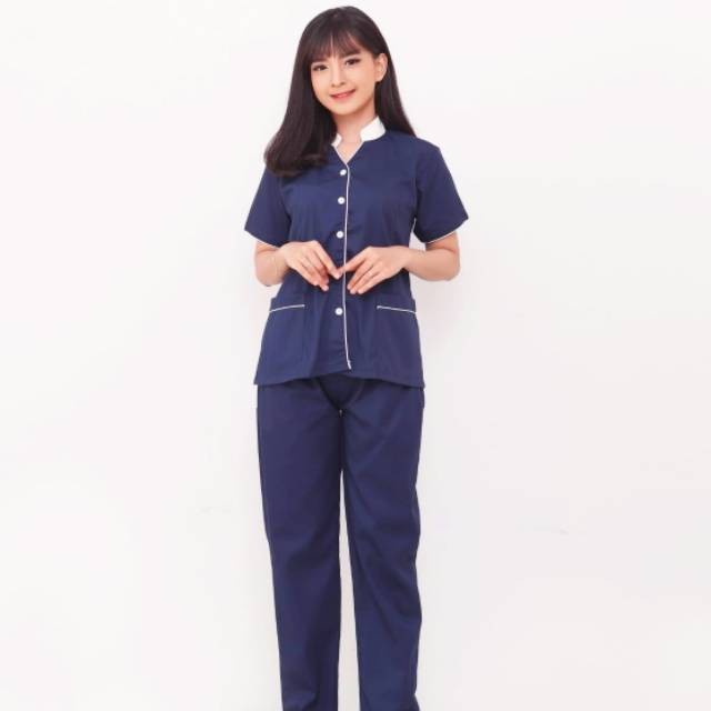 Baju Suster Seragam Baby Sitter Scarlett Navy / Seragam Suster / Seragam Nanny - XL(W1S7) baju serag