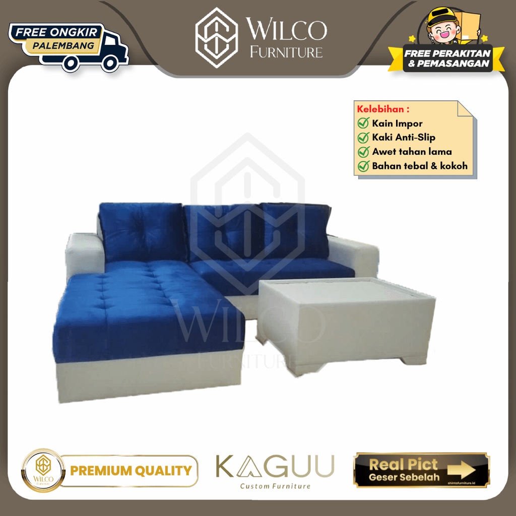 Sofa L Santai Bludru Kombinasi Kulit / Sofa Bludru Mewah / Sofa by KAGUU