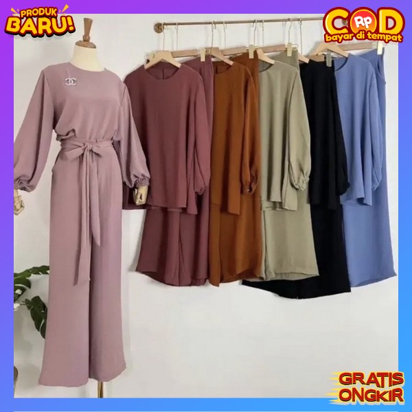 Trend Fashion Lebaran Kekinian Pakaian Ibu Hari Raya Set Muslimah Simple One Set Perempuan Muselimah