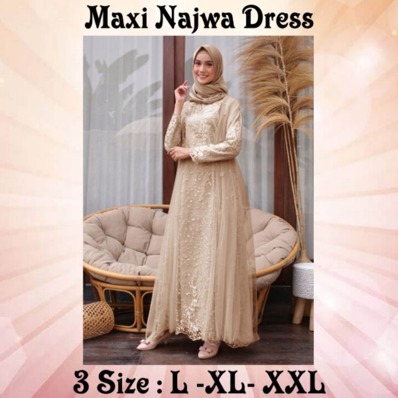 PAKAIAN MUSLIM WANITA BUSUI MODEL TERBARU KEKINIAN/MAXI NAJWA DRESS 3 SIZE L- XL-XXL/MATT MOSCREPE MIX BROKAT MUTIARA DAN TILLE TUTU/FASHION MUSLIM WANITA TERBARU KEKINIAN VIRAL/GOOD QUALITY