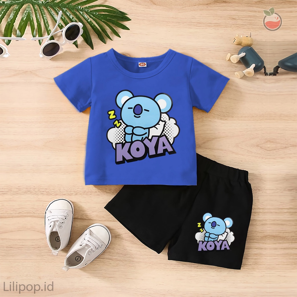 Baju Anak Stelan Kaos 3/4  BEAR  KOYA Cowok Cewek  Usia 1 -4 Tahun Celana Pendek Harian