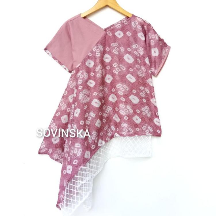 [ART. 3232 Atasan Batik Lp 4 Lengan Pendek Blus Blouse Baju Kerja Wanita Batik Modern