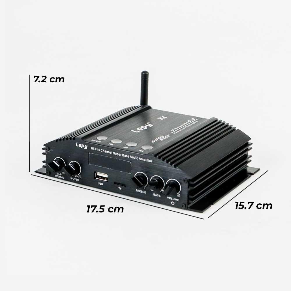 Lepy Audio Amplifier Bluetooth USB TF HiFi Sound Booster with Remote - X4 - Black