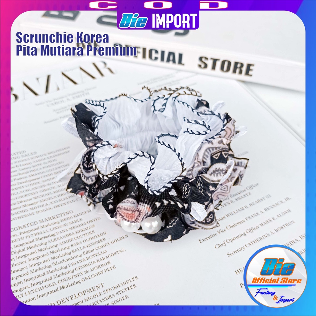 Scrunchie Korea Motif Kerut Pita Mutiara Premium Impor Best Seller