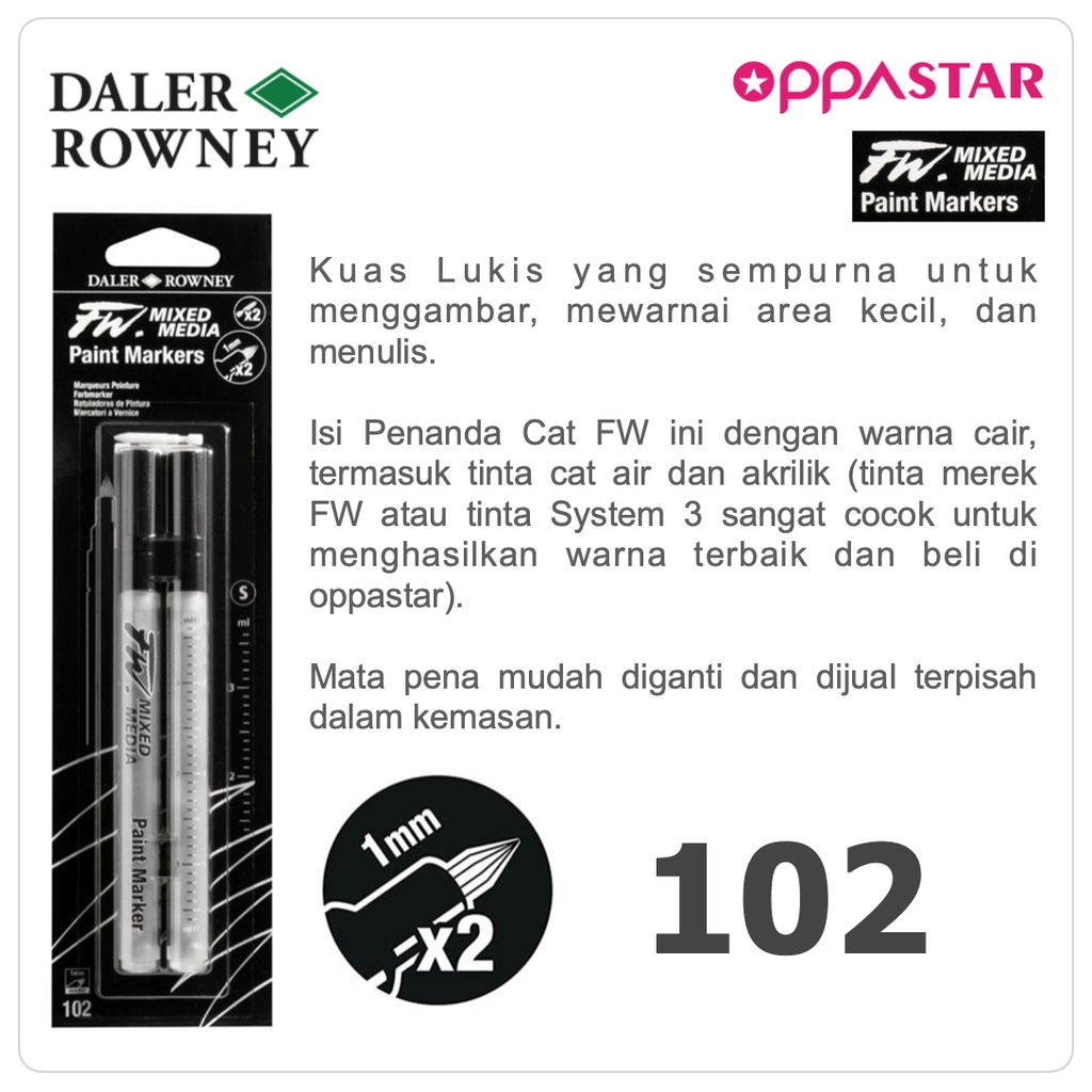 

Kuas Lukis Cat Air / Acrylic Daler Rowney FW Marker S 1 mm 160320102