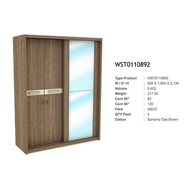 Lemari Pakaian Olimpic Pintu Sliding Motif Kayu WST Chicago