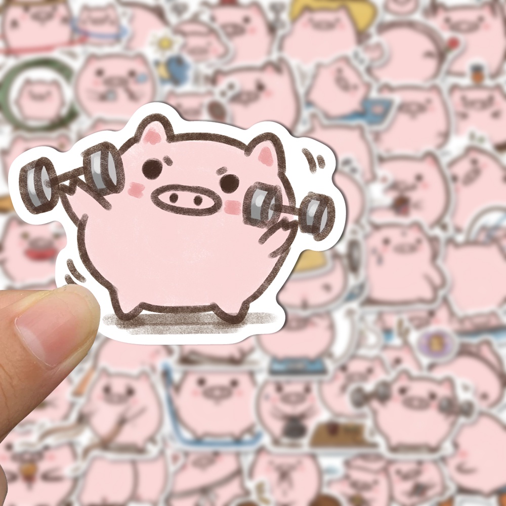 50pcs Stiker Kartun Lucu Untuk Olahraga Babi Ponsel Indah Cangkir Air Dekorasi Tahan Air Stiker