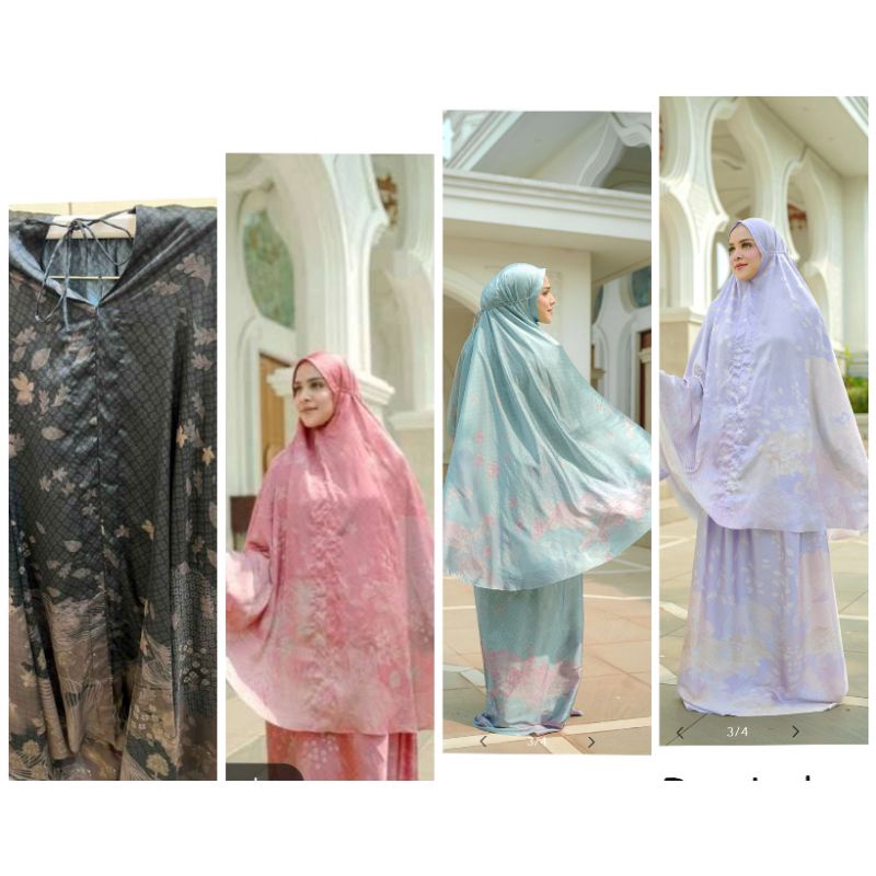 Iseltwald Prayer Robe, Violet, Frost, Black, cocoa, pink mukena buttonscarves