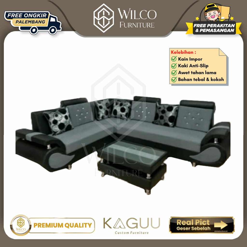 Sofa L Kalista by KAGUU / Sofa Bludru Kombinasi Kulit / Sofa Bludru Minimalis