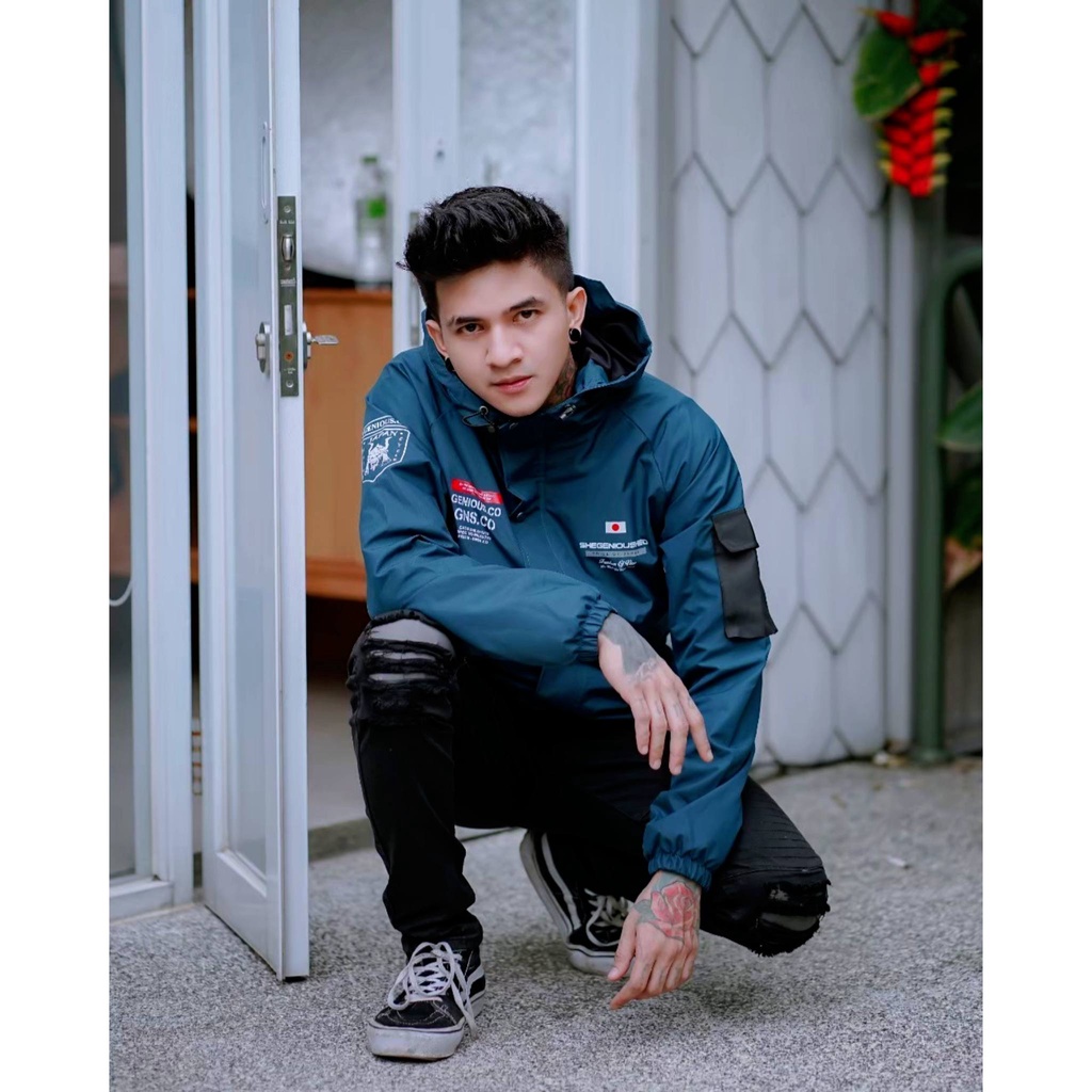Jaket Parasut Casual GNS Newline Blue - Jacket Waterproof Original Distro Pria / Wanita Terkini Anti air Murah