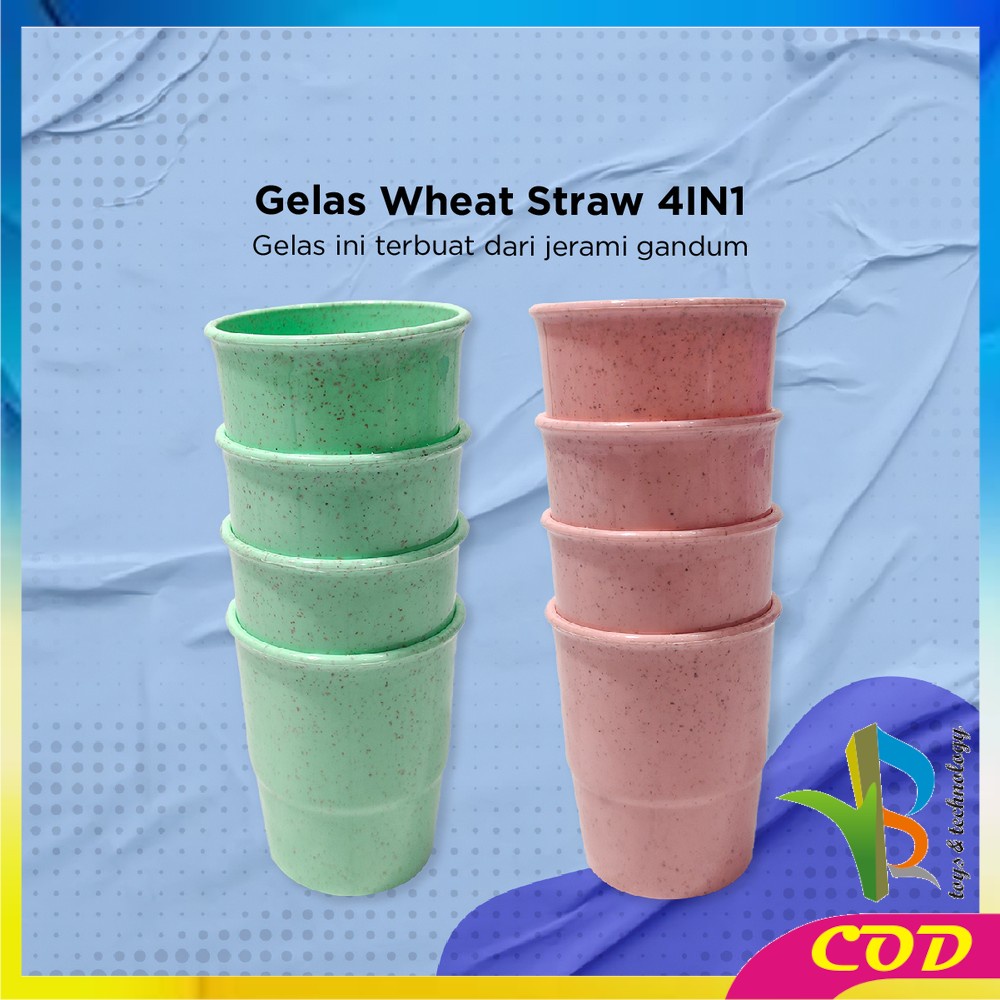 RB-C811 Gelas Wheat Straw 4IN1 / Gelas Cangkir Mug Plastik Jerami Gandum / Gelas Tanpa Gagang Serbaguna