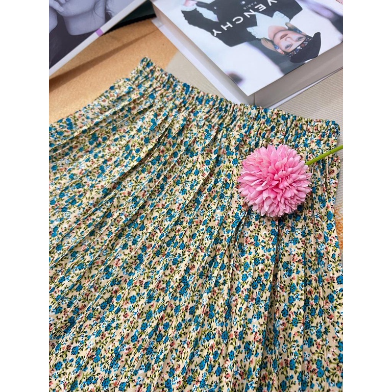 D01 pleated skirt korean style | rok plisket payung printing motif bunga kecil | rok panjang wanita