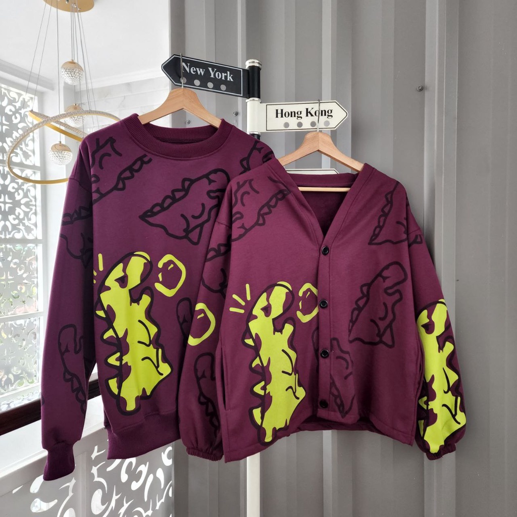 (isi 2 pcs) Dino Sweater Cardy / Jaket Couple Pasangan / hodie Kapelan Pacar / Jaket Dinosaurus