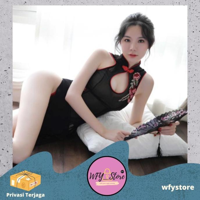 Sexy Lingerie Dress Chongsam Model China Belahan Tinggi Transparan juw
