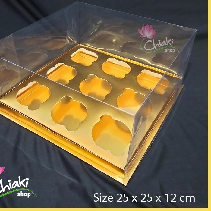 

GROSIR Box Cupcake isi 9 GOLD 25x25x12 cm Kotak Mika Donat Dus Kue Kardus Emas Muffin Cake Pudding Karton grosir