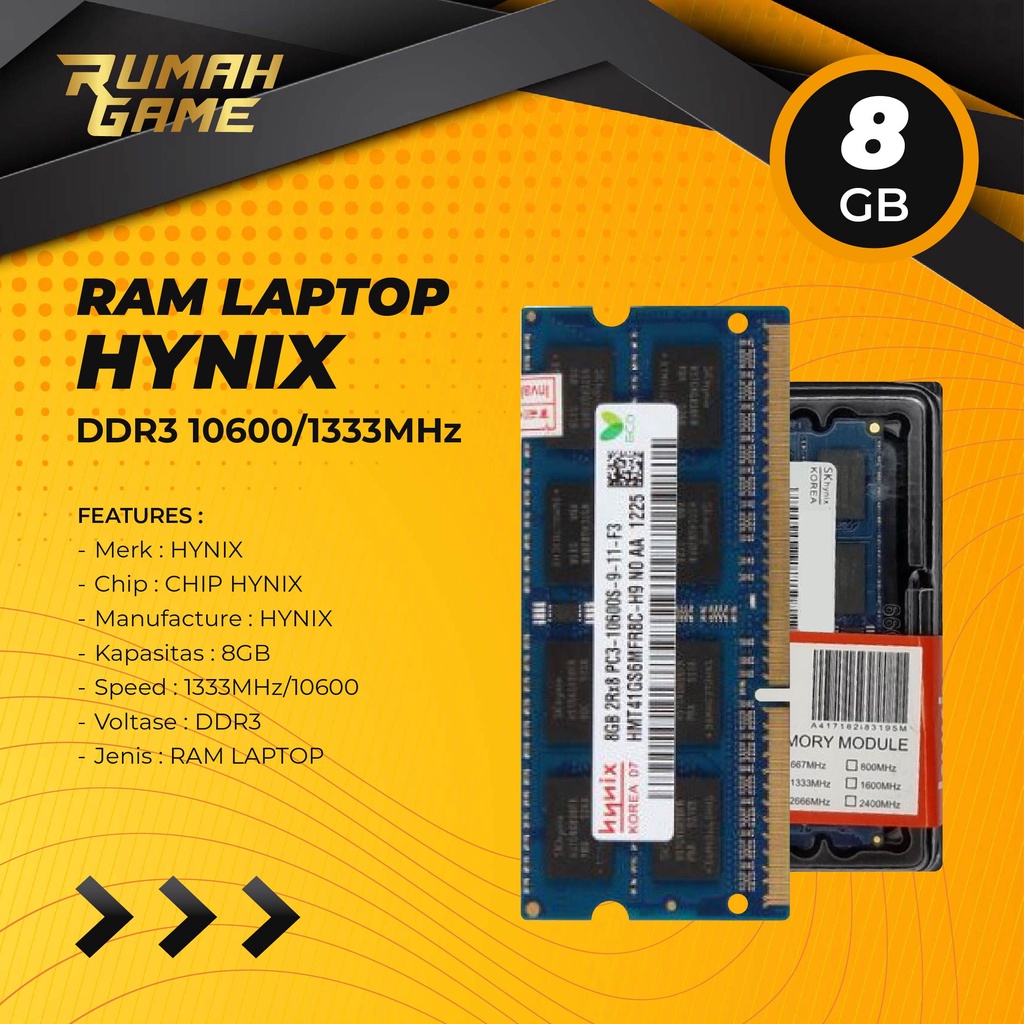 SK Hynix RAM Laptop 8GB DDR3 10600 1333Mhz Sodimm