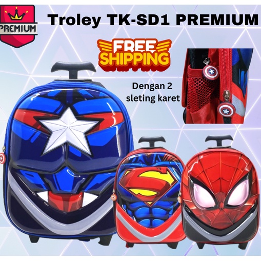 NEW ~ COD ~ Tas TROLEY Sekolah  2 Ruang TK Superman Batman Bumblebee Captain IRON MAN Tas Kilap 2 resleting