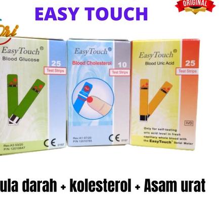 Paket strip easytouch (3in1) easy touch kolesterol asam urat gula darah strip gula / glucosa / gluko
