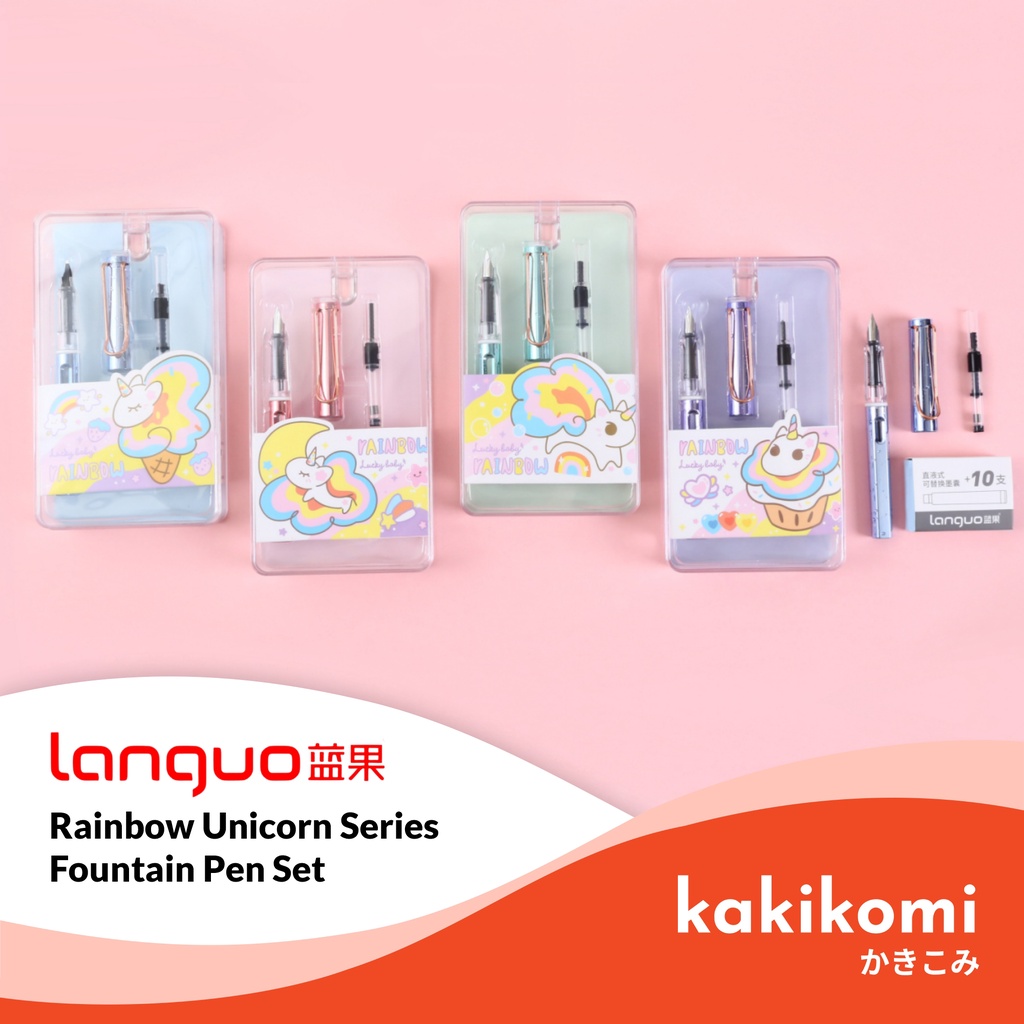 

Pulpen Pena Languo Rainbow Unicorn Series Fountain Pen Set Tinta Biru