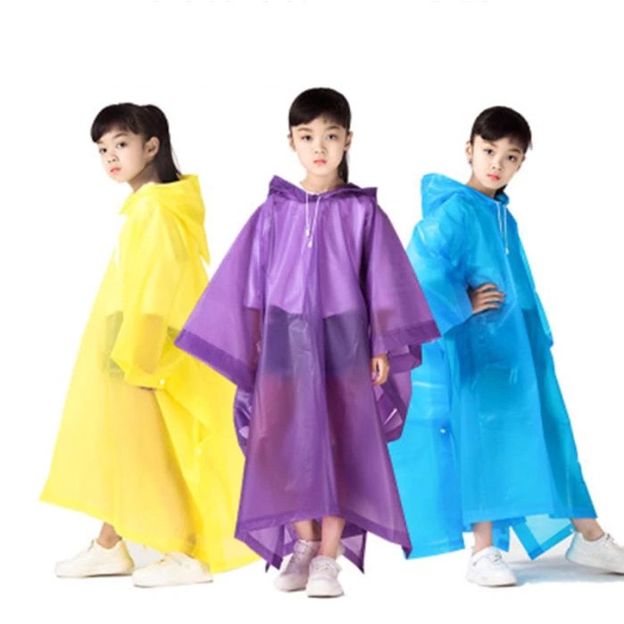 Jas Hujan Anak Waterproof Bahan EVA Tebal /Kids Raincoat Jas Hujan Fashion Anak Trendy Jas Hujan Mantel Korea + Hoodie Semi Transparan Anti Air /jas hujan Musim Ujan Untuk Motor Anti Basah / Children Raincoat Lightweight Unisex Reusable Laki Laki Perempua