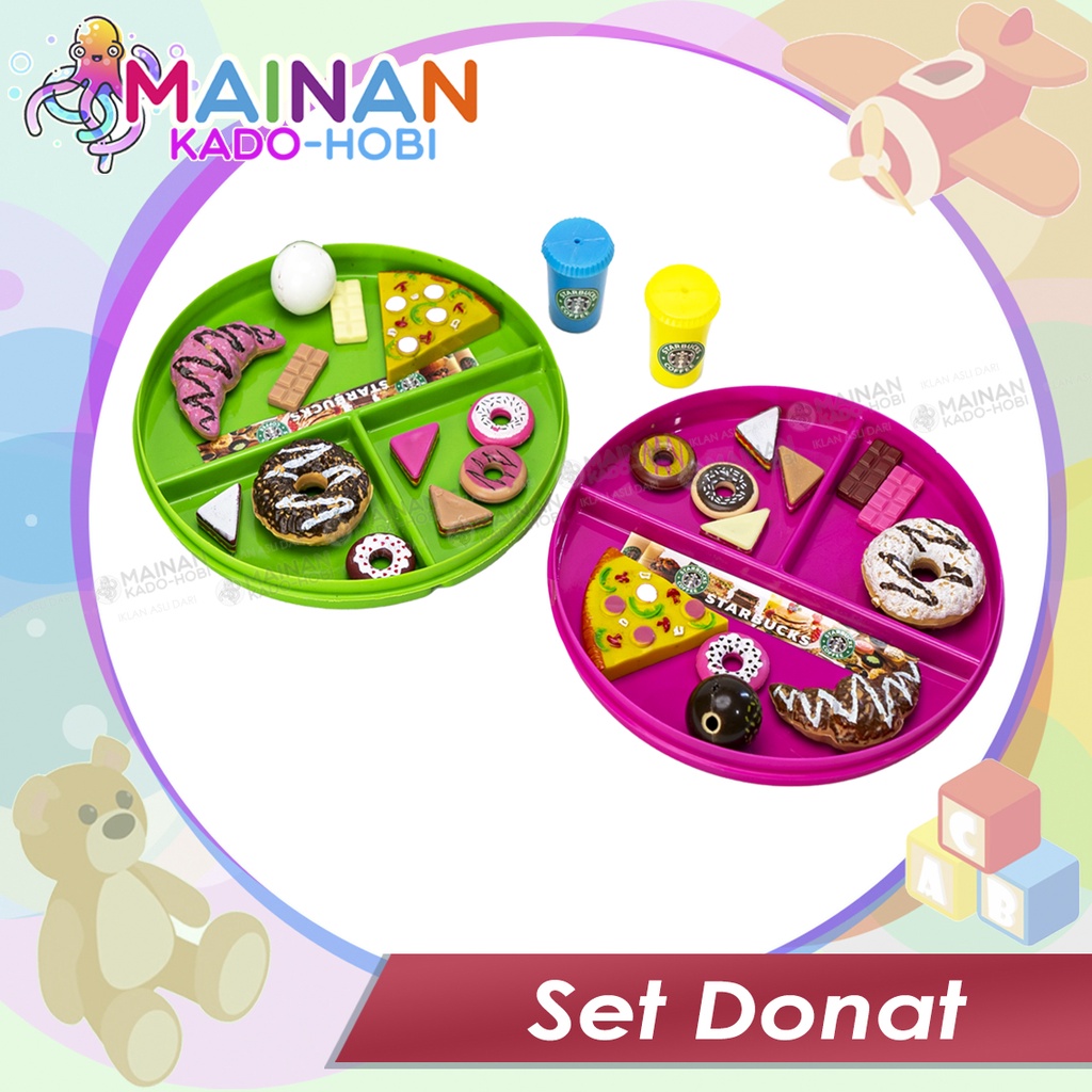 SET MAINAN ANAK PERAN EDUKASI MINIATUR MASAKAN DESSERT KUE DONAT COKELAT PRETEND TOYS