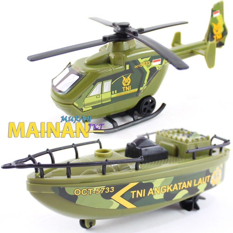 MAINANKEI MAINAN ANAK TEMPUR OCT5733 KORPS MILITER HELIKOPTER DAN PERAHU SPEEDBOOTS 1 KEMASAN ISI 2