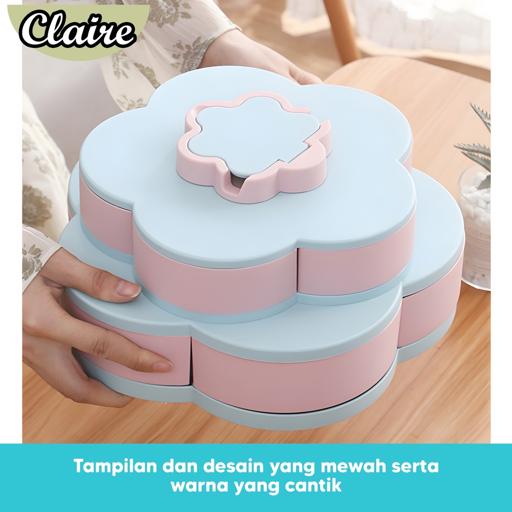 Toples Putar Bunga Mekar / Flowers Candy Box / Toples Putar Kue Snack 2 Tingkat / Toples Lebaran