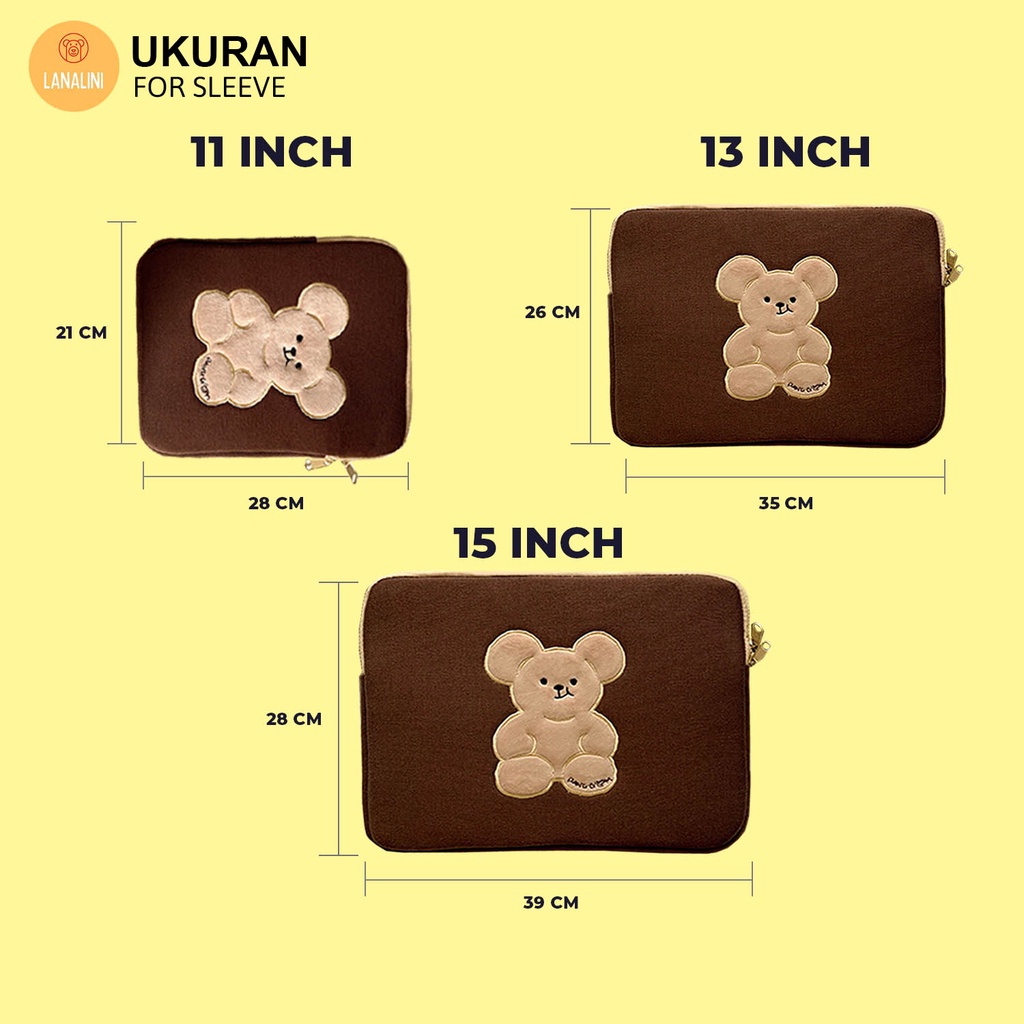 Sleeve Pouch Sarung Tas Bag Case Ipad Tab Tablet Macbook Air Pro Laptop Asus Acer Lenovo HP Huawei 11 12 13 14 15 inch Motif Gambar Mouse Tikus Warna Biru Coklat Lucu Cute Murah Korean Model