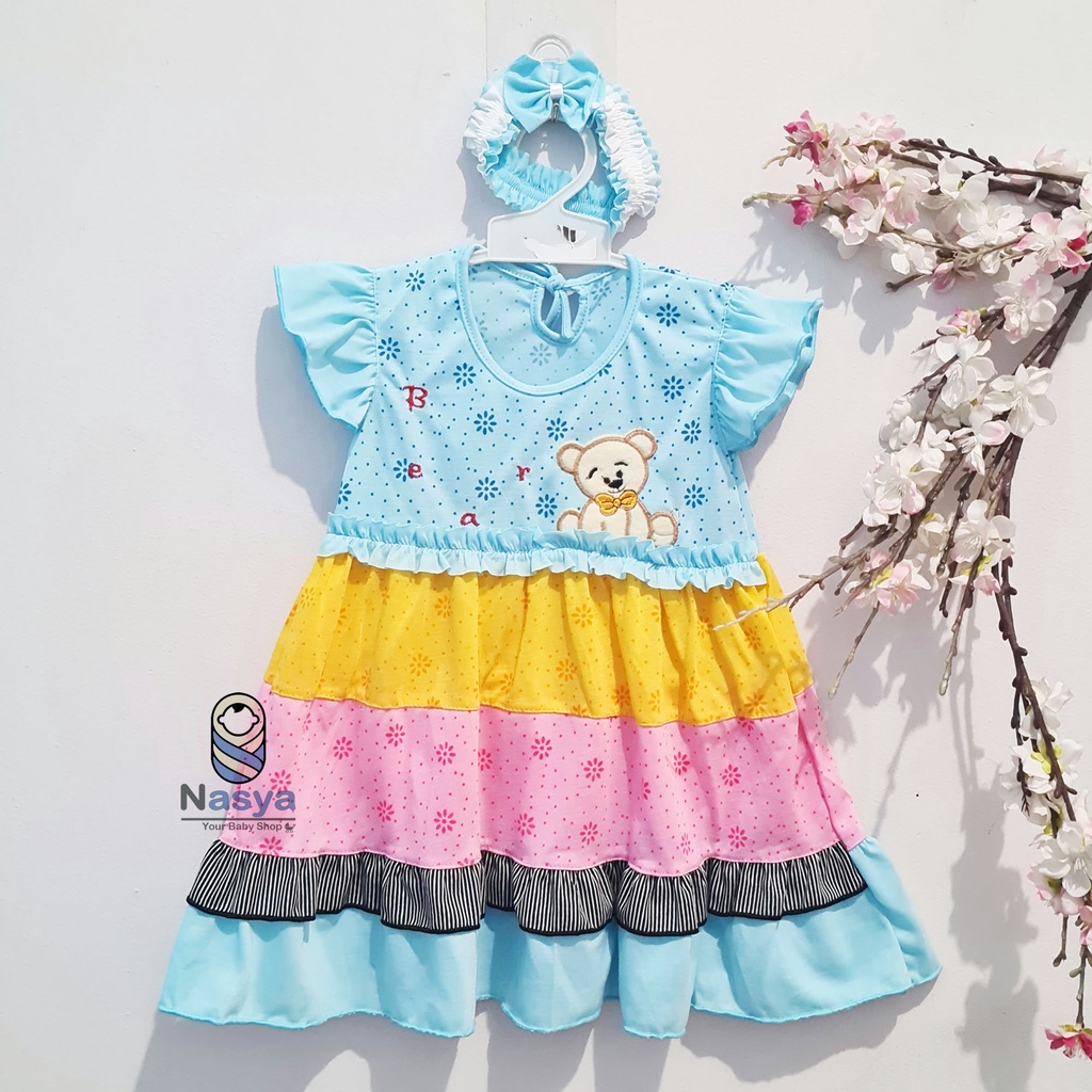 [P-012C] Dress Bayi Perempuan kombinasi warna BONUS BANDO (6-18 bulan)