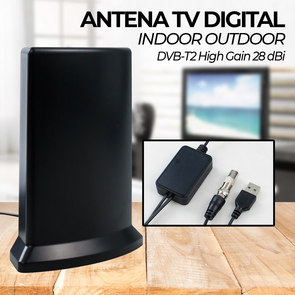 Antena TV Digital Indoor Outdoor DVB-T2 High Gain 28 dBi - YC012 - Black