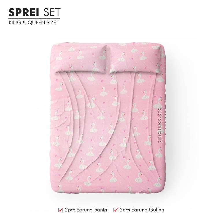 SPREI AESTHETIC MOTIF SWAN PINK SUDAH TERMASUK SARBAN SARGUL