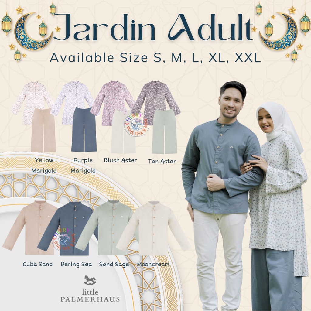 Little Palmerhaus Jardin Mama dan Papa S M L XL XXL Setelan Tunik Raya Mom / Atasan Koko Lebaran Ayah Bisa Couplean / Pakaian Muslim CBKS