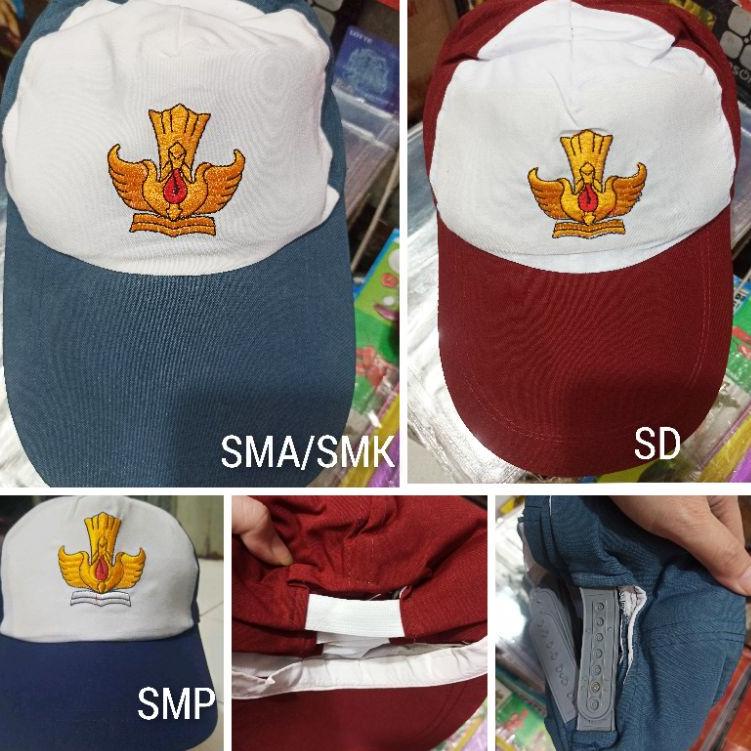 Ready Stok Topi sekolah SD , SMP , SMA , TOPI PRAMUKA lambang bordir