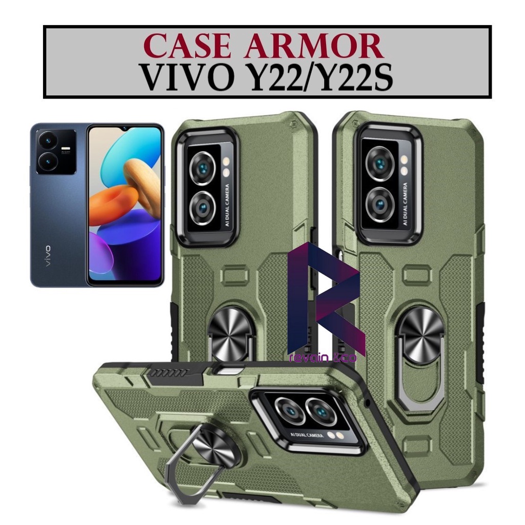 Case Armor VIVO Y22/Y22S Iring Cincin Magnetic Kesing Hp Protect kamera Premium Hard Case Standing Robot Pelindung Kamera