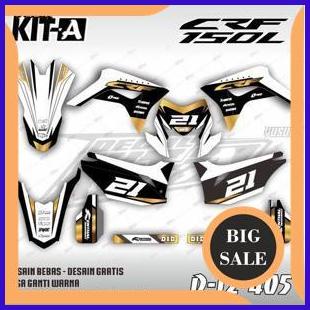 Decal CRF 150 L MOTIF SIMPLE HITAM PUTIH LIS EMAS D-I2-405 1M4R23 perkakas