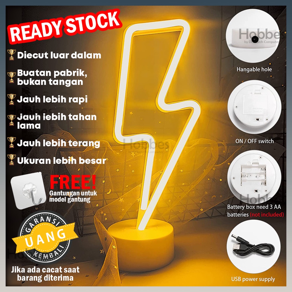 COD Hobbes Lightning Thunder Neon Sign Flex Bolt Petir Lampu Decor